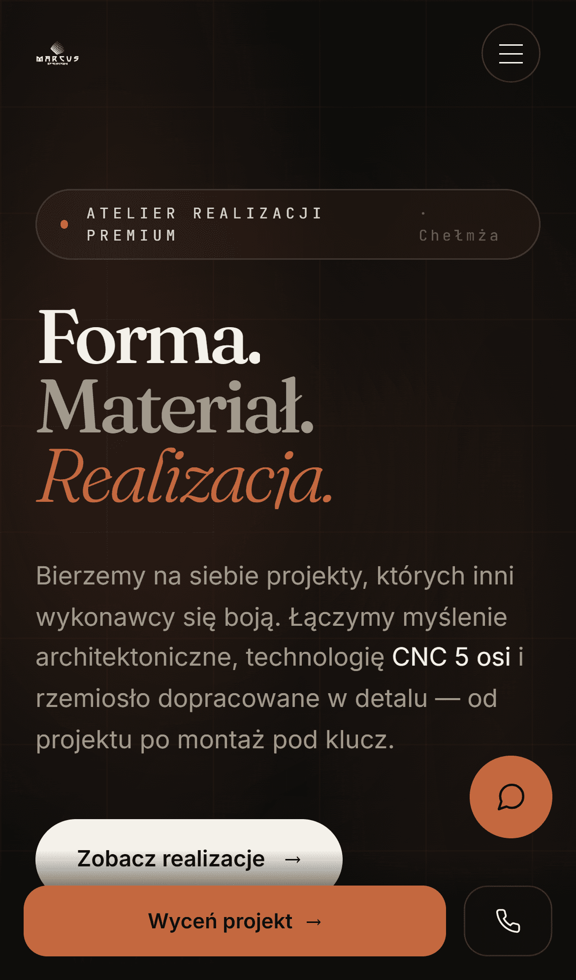 marcus-design mobile — hero