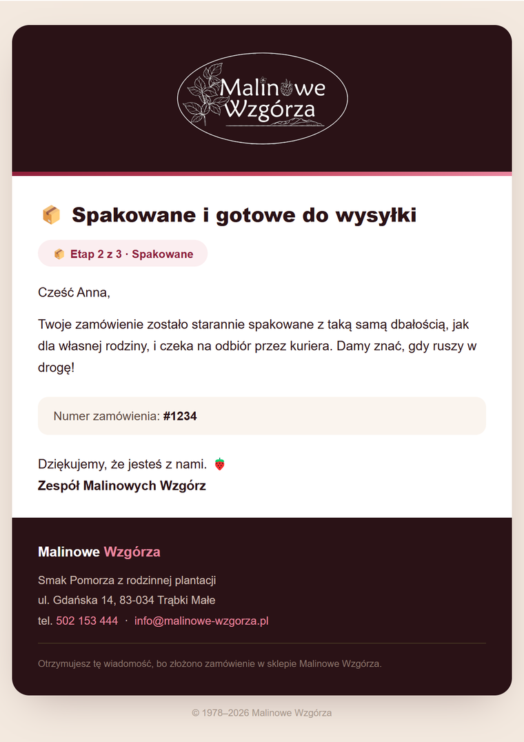 Mail — Twoje zamówienie jest spakowane #1234