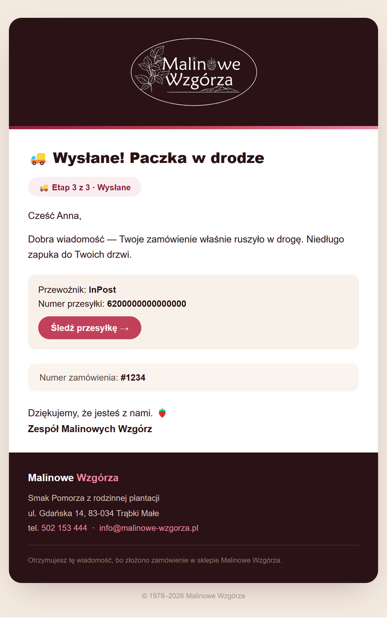 Mail — Twoja paczka jest w drodze! #1234